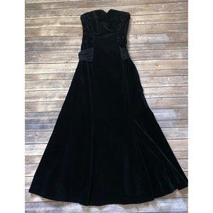 Laura Ashley Vintage Black Velvet Strapless Evening Gown